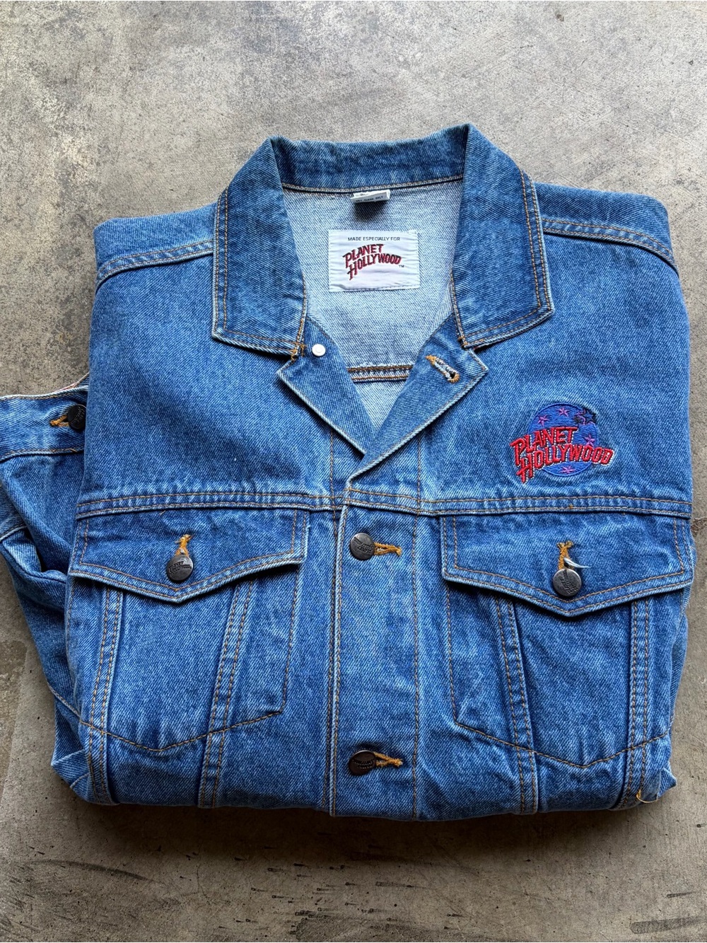 Vintage 90s Planet Hollywood Reno Embroidered Jean Denim Jacket
